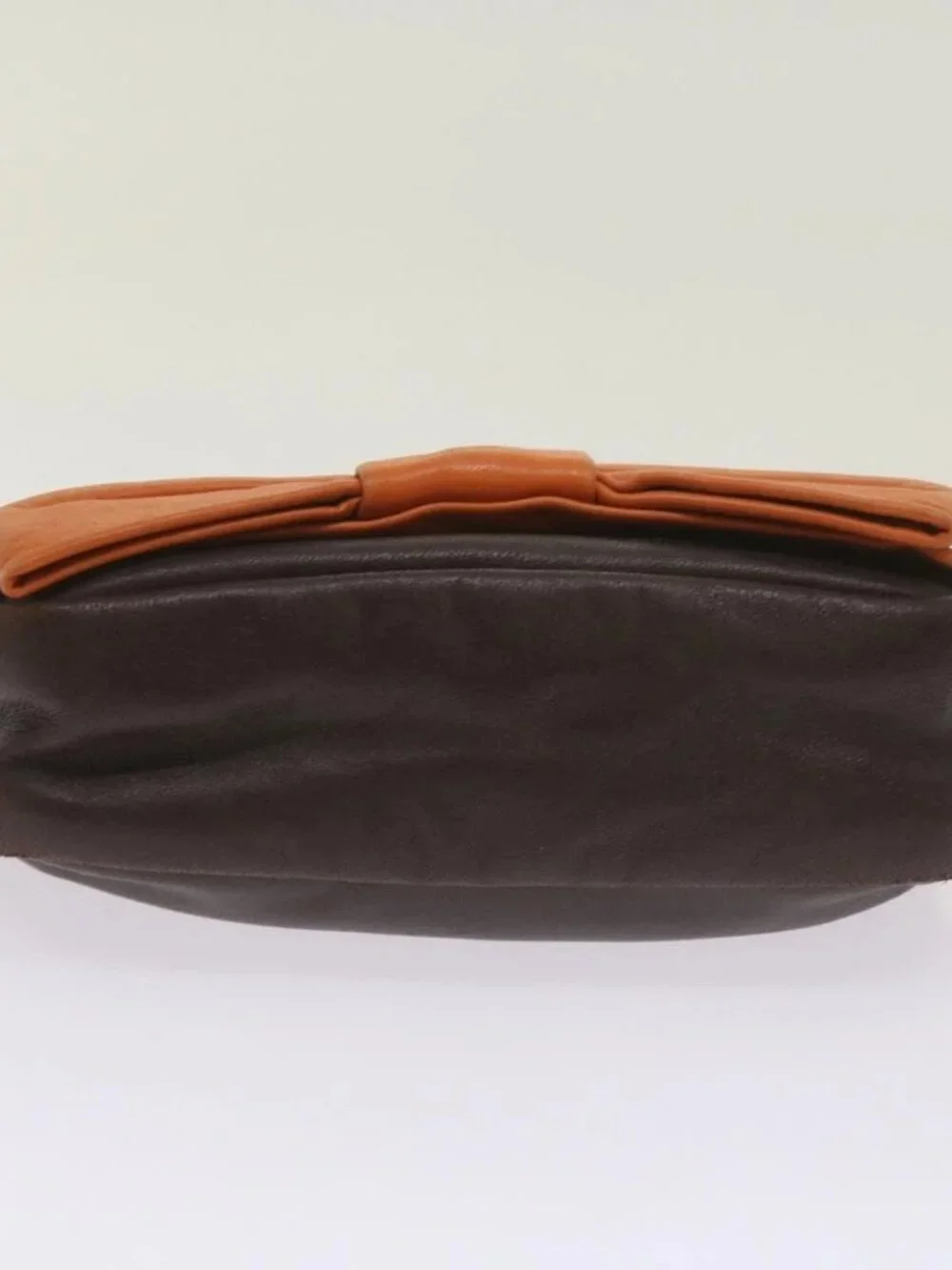 PRADA Ribbon Shoulder Bag Leather Orange Brown Auth 69111 - Picture 7 of 14